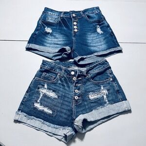 Jean Shorts Womans Size Small Waist 27 Button Up Cut Offs  Lot Of 2 FLAW